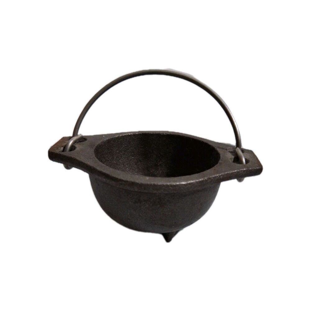 Vintage Cast Iron Miniature 5 in. by 3 in. Deep Cauldron Pot w/Handle and 3 Legs